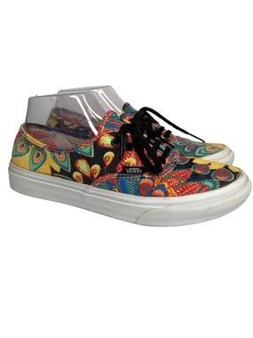 VANS‎ Women 7 / Men 5.5 Colorful Peacock Feathers Canvas Lace Low Sneaker Shoes
